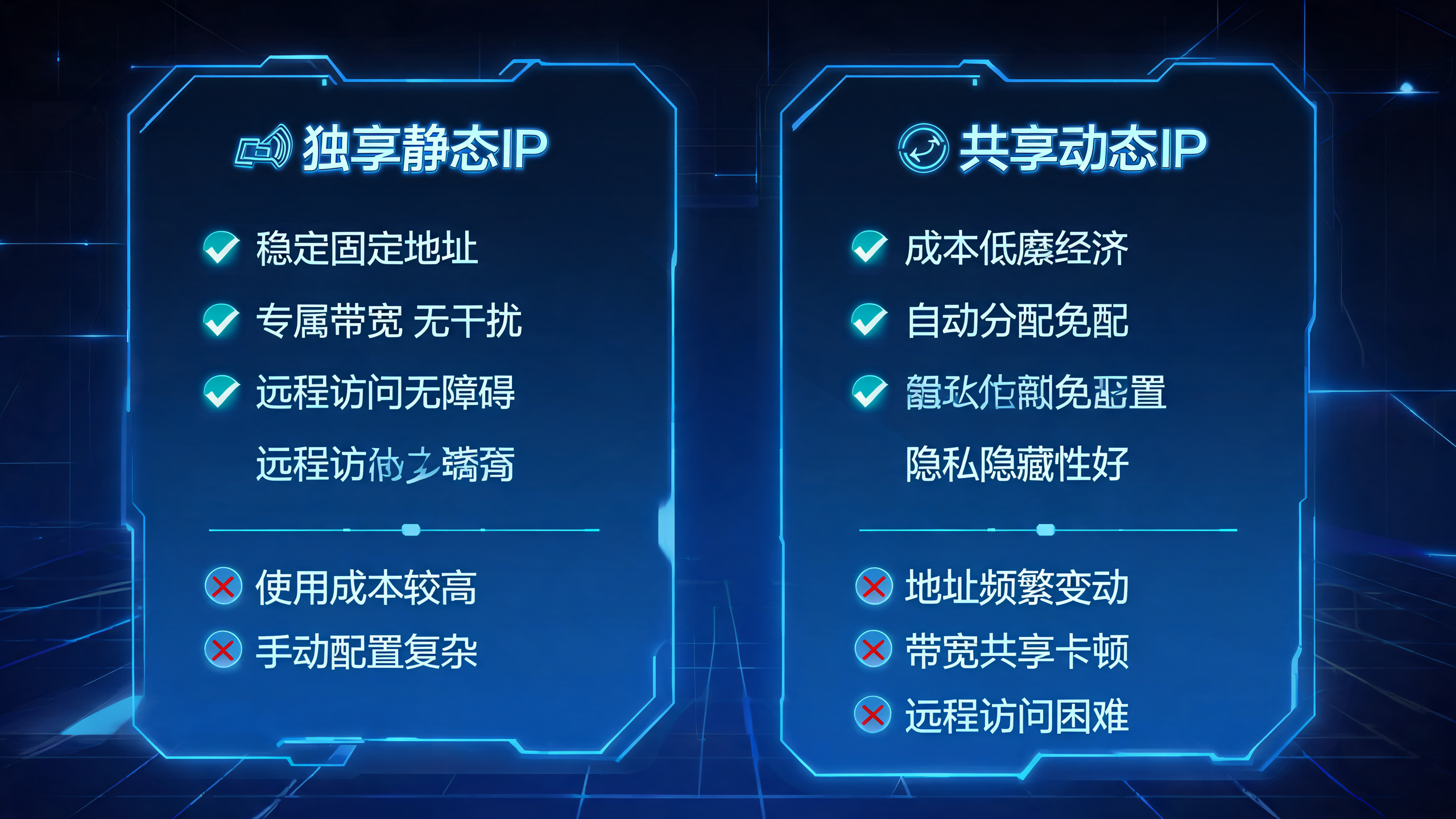 独享静态IP对比共享动态IP优缺点一目了然